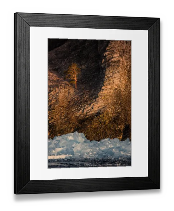 Framed Print : Lonely tree on a cliff at frozen lake Baikal