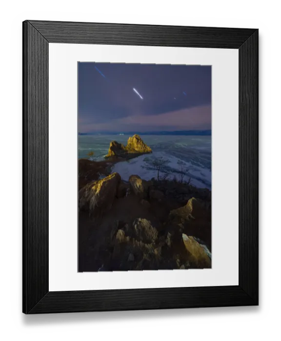 Framed Print : Startrail over Shamanka rock at Baikal Framed Print : Startrail over Shamanka rock at Baikal