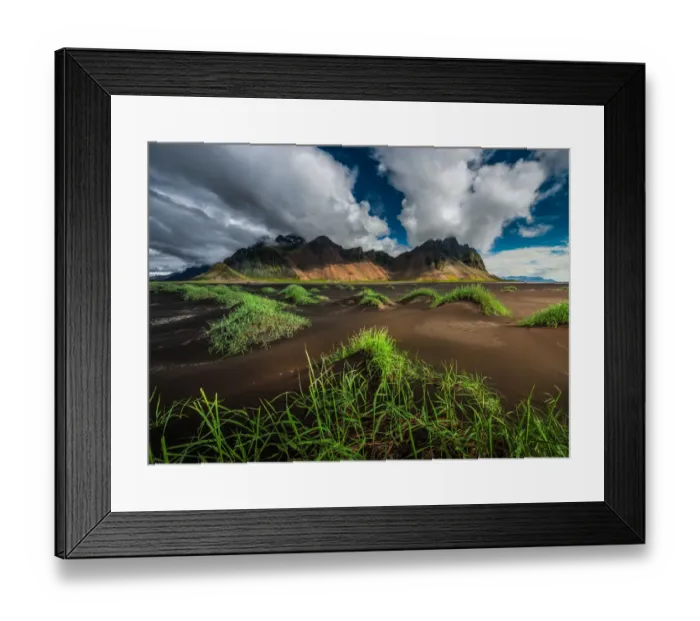 Framed Print : Grass landforms at Vestrahorn Framed Print : Grass landforms at Vestrahorn