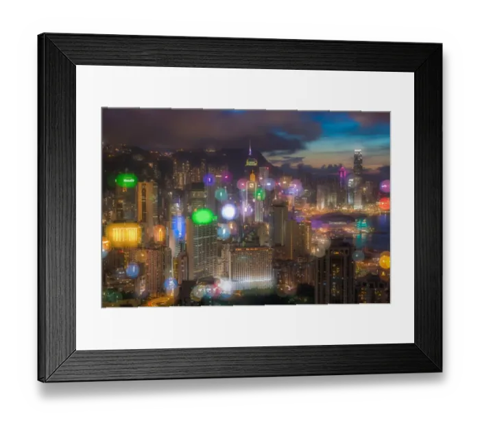 Framed Print : Hongkong Central Business District with bokeh ambiance Framed Print : Hongkong Central Business District with bokeh ambiance