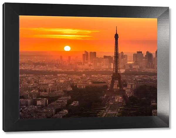 A full sunset at Paris skyline with Eiffel tower