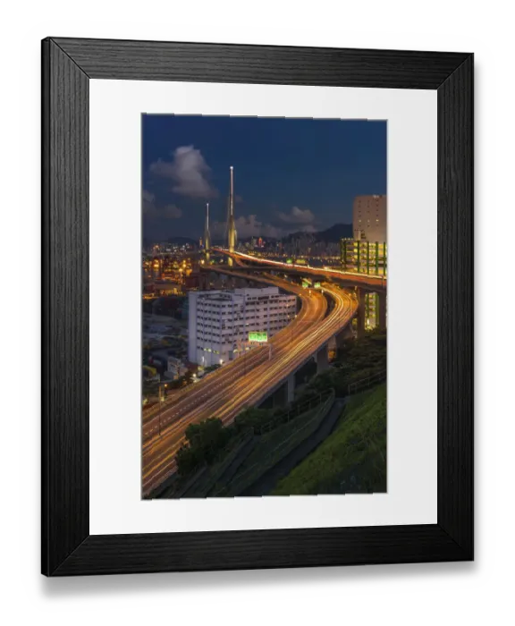 Framed Print : Stonecutters bridge with a car light trail Framed Print : Stonecutters bridge with a car light trail