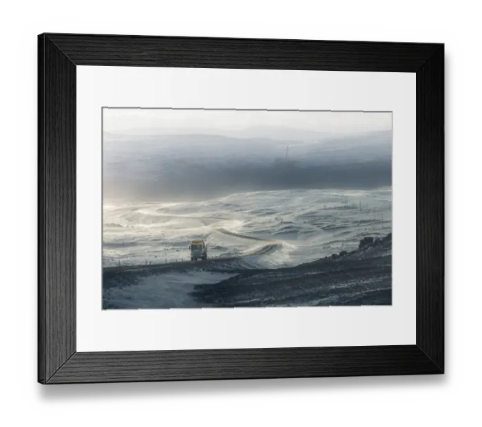 Framed Print : a truck riding over a snow plateau landscape Framed Print : a truck riding over a snow plateau landscape