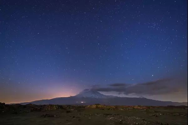 Night view of Mount Ararat with stars