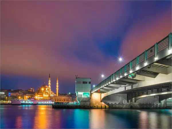 Colorful night light at Galata Bridge