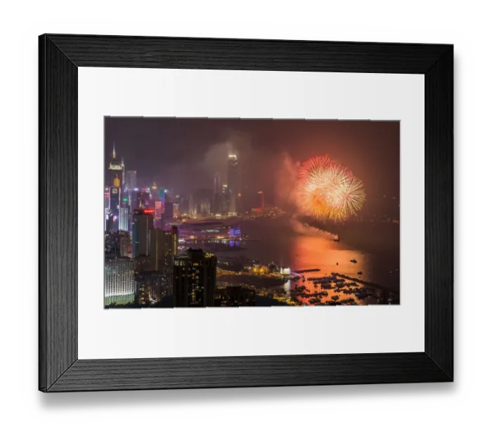 Framed Print : Orange tone fireworks over Victoria bay Framed Print : Orange tone fireworks over Victoria bay