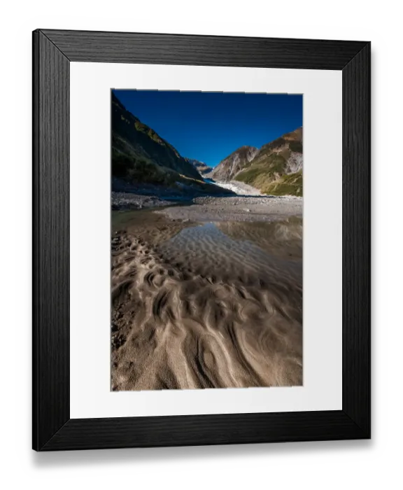 Framed Print : Melting ice forming sand pattern at Fox glacier Framed Print : Melting ice forming sand pattern at Fox glacier