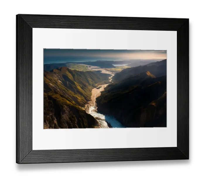 Framed Print : Aerial landscape view of Fox glacier Framed Print : Aerial landscape view of Fox glacier
