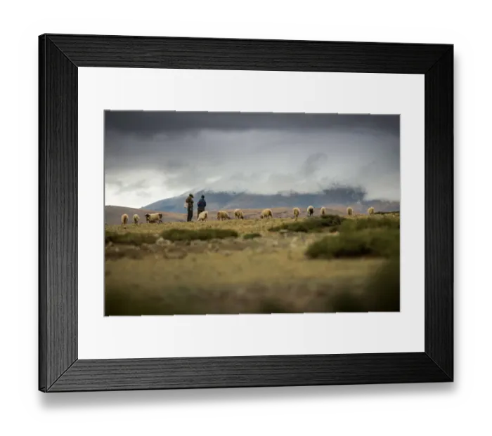 Framed Print : Shepherds looking over snow mountain Framed Print : Shepherds looking over snow mountain