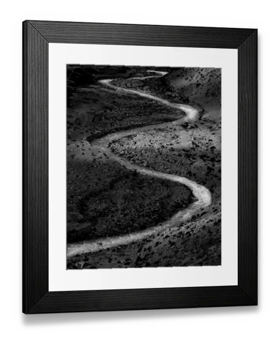 Framed Print : Meandering small creek in black and white Framed Print : Meandering small creek in black and white
