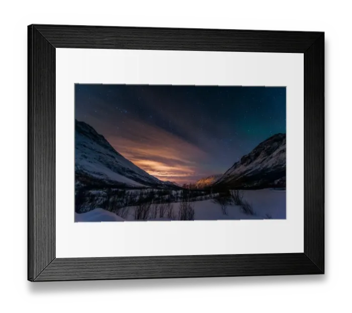 Framed Print : Night view of snow valley in Norway Framed Print : Night view of snow valley in Norway