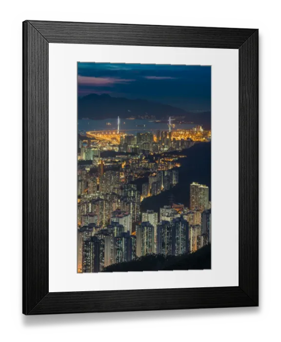 Framed Print : Stonecutters bridge from Kowloon peak