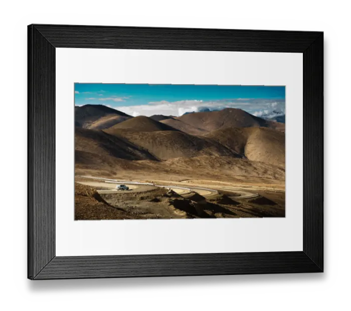 Framed Print : Car ride through Tibetan landscape