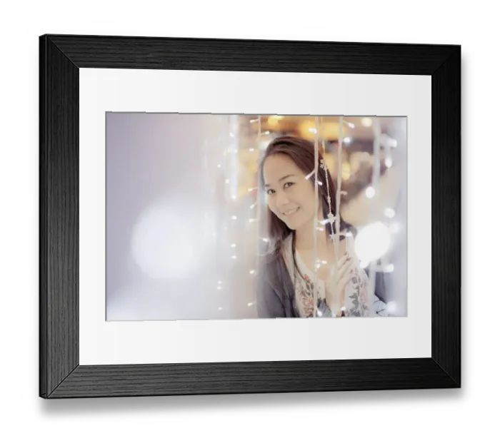 Framed Print : Woman hiding behind light curtain Framed Print : Woman hiding behind light curtain