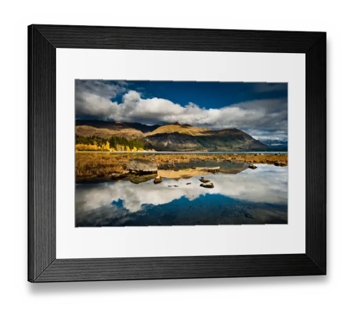 Framed Print : Reflection on mountain at lake Wanaka Framed Print : Reflection on mountain at lake Wanaka