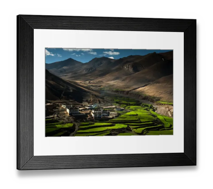 Framed Print : Hillside Tibet local village with light casting Framed Print : Hillside Tibet local village with light casting