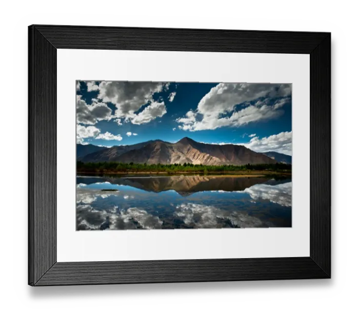 Framed Print : Mountain range in Tibet with its reflection