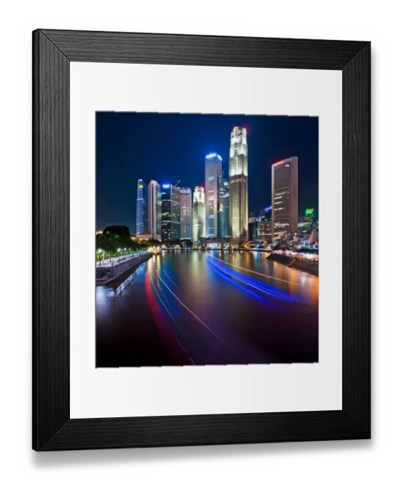 Framed Print : Night view of Singapore city from boat Quay Framed Print : Night view of Singapore city from boat Quay