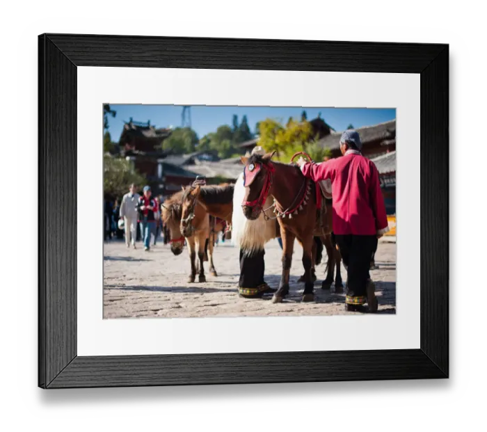 Framed Print : Local rider with his horse in China