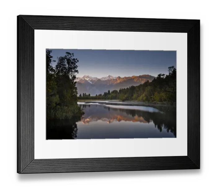 Framed Print : Lake Matheson with Mt. cook background