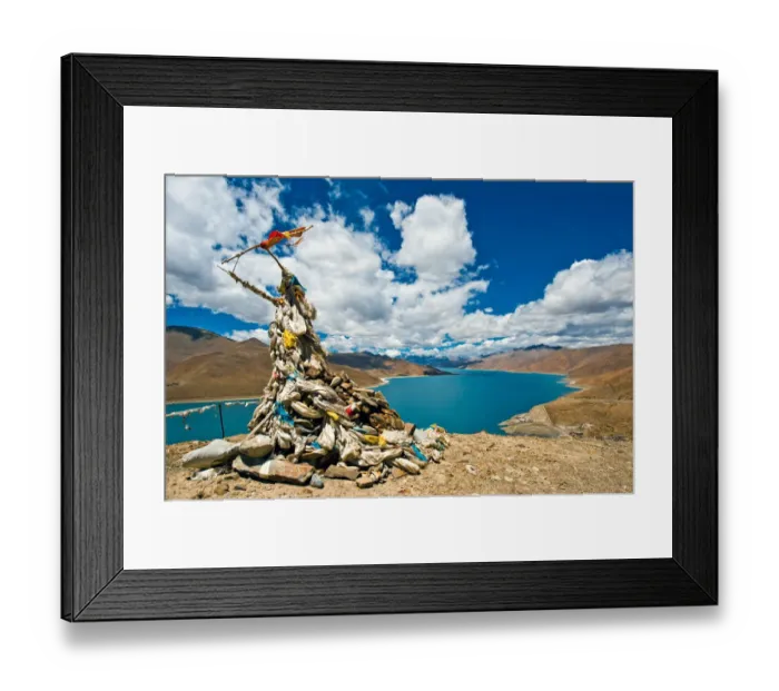 Framed Print : Holy flag at Yamdrok lake Framed Print : Holy flag at Yamdrok lake