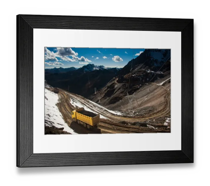 Framed Print : Truck on snow mountain path Framed Print : Truck on snow mountain path