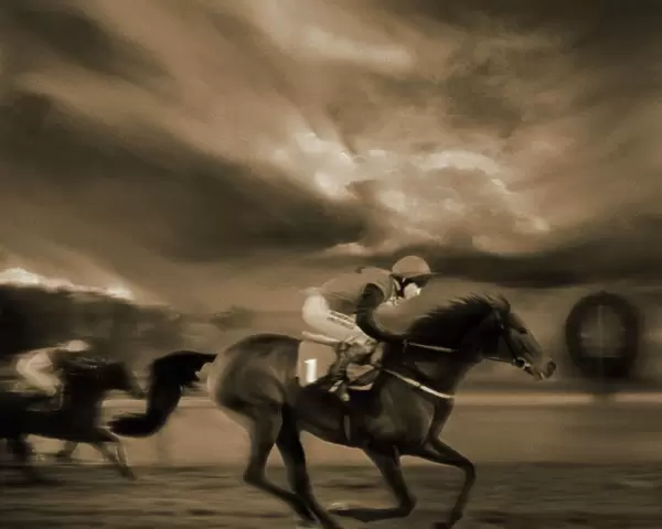 Horse racing, jockey at finishing post (Digital Enhancement)