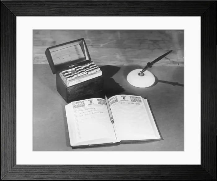 Framed Print : Card file and date book Framed Print : Card file and date book