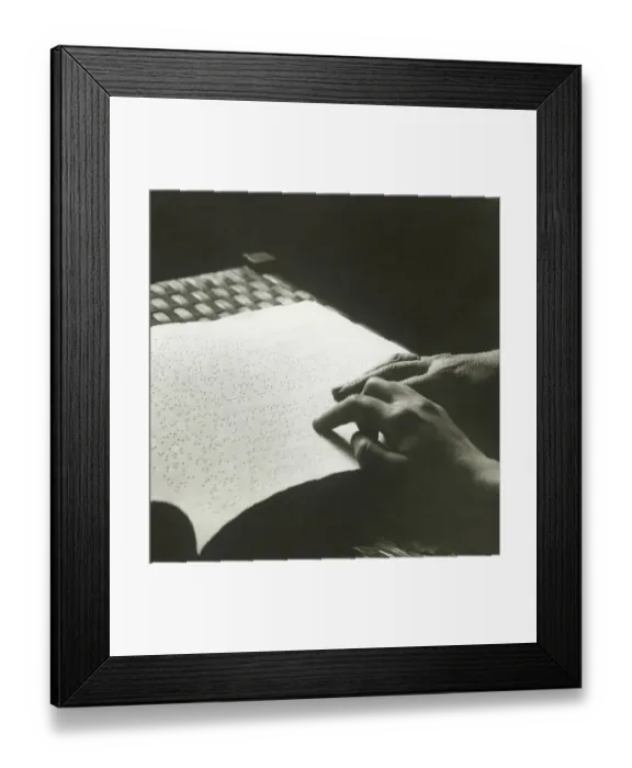 Framed Print : Man reading braille, close up of hands Framed Print : Man reading braille, close up of hands