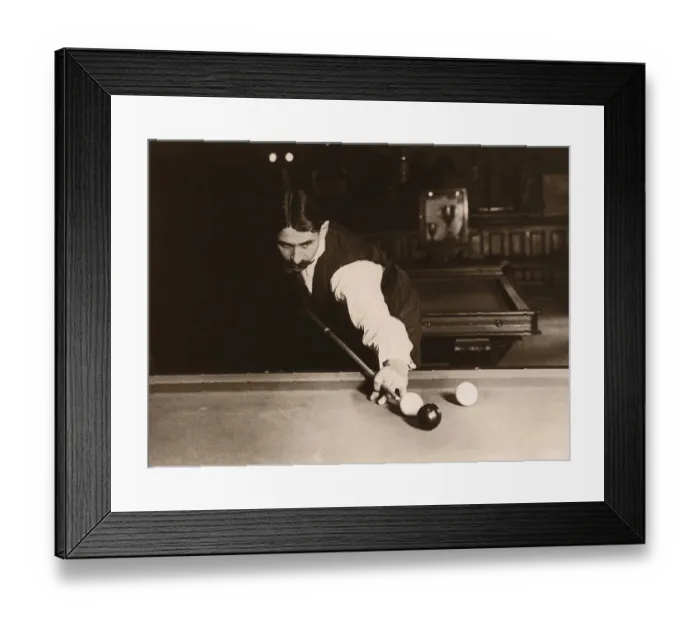 Framed Print : Man playing billiards (B&W sepia tone) Framed Print : Man playing billiards (B&W sepia tone)
