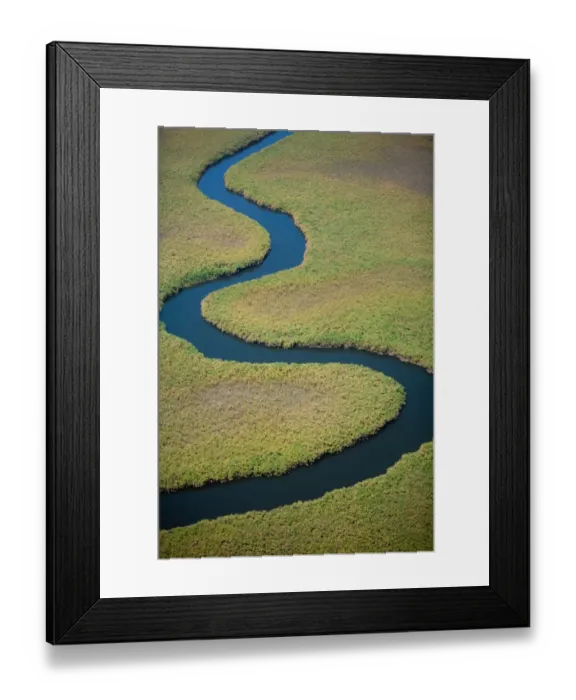 Framed Print : Winding river course, seen from above. River bends Framed Print : Winding river course, seen from above. River bends