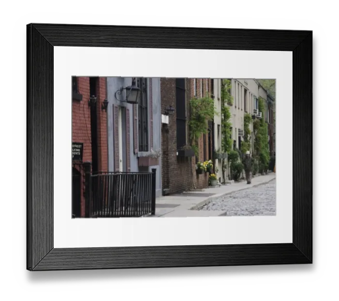 Framed Print : USA, New York, New York City, cobbled stone street and buildings Framed Print : USA, New York, New York City, cobbled stone street and buildings