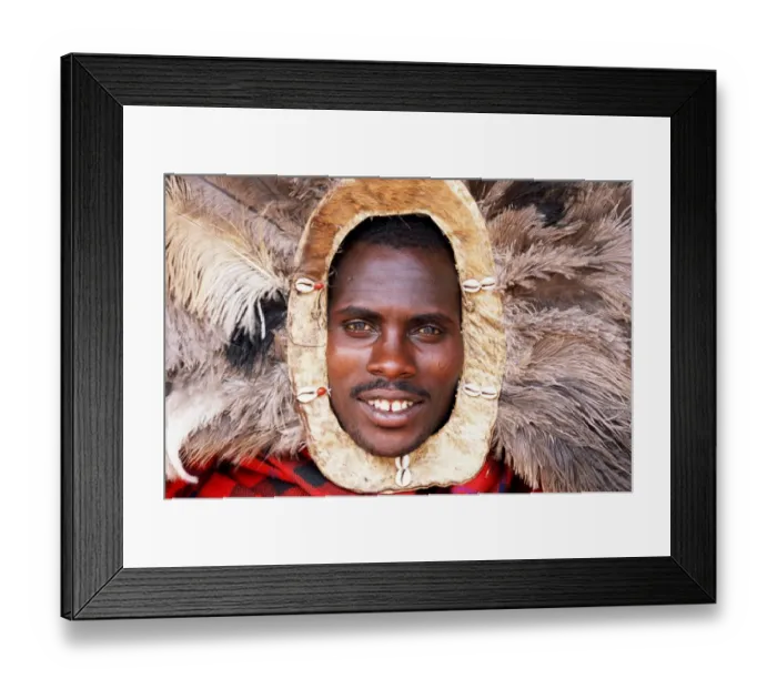 Framed Print : Tanzania, Oloirobi Village, Msai moran (young warrior) in ostrich he Framed Print : Tanzania, Oloirobi Village, Msai moran (young warrior) in ostrich he
