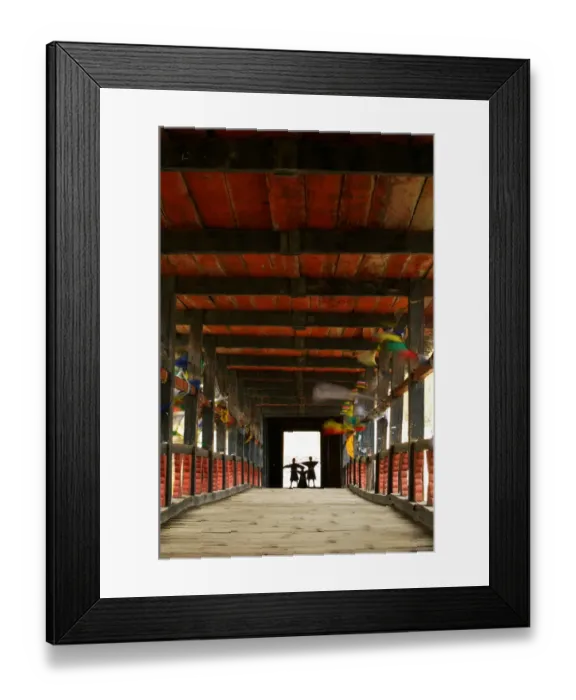 Framed Print : Bhutan, Paro, Paro Dzong, three boys (6-12) standing on covered bridge Framed Print : Bhutan, Paro, Paro Dzong, three boys (6-12) standing on covered bridge
