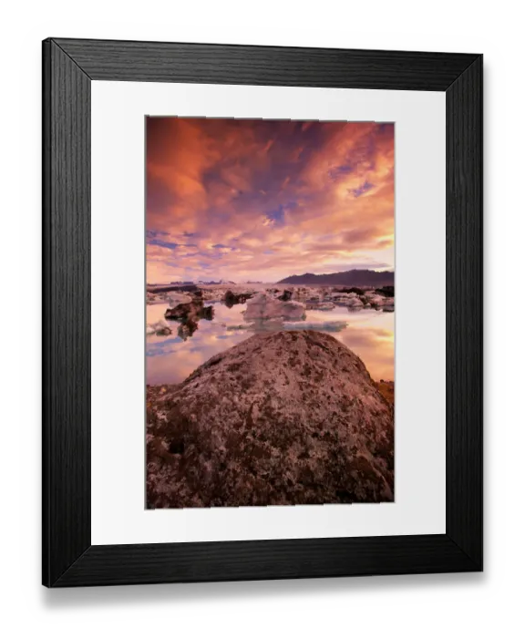 Framed Print : Iceland, Austur Skaftafells, Breidhemerkurjokull Glacier, sunset
