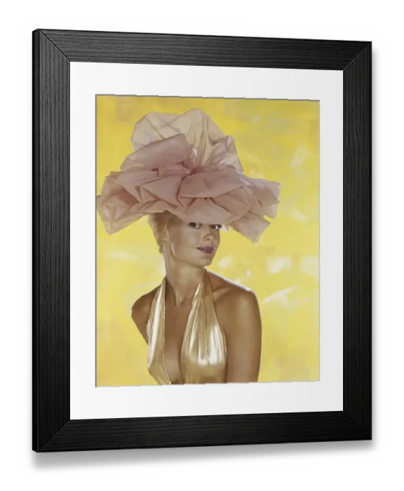 Framed Print : Young woman wearing pink headdress, smiling, portrait Framed Print : Young woman wearing pink headdress, smiling, portrait