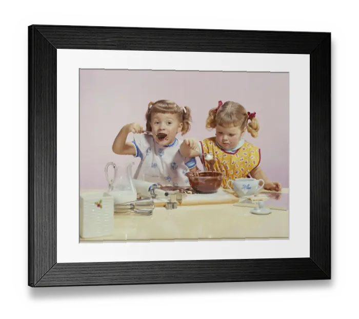 Framed Print : Girls sitting with chocolate sauce Framed Print : Girls sitting with chocolate sauce