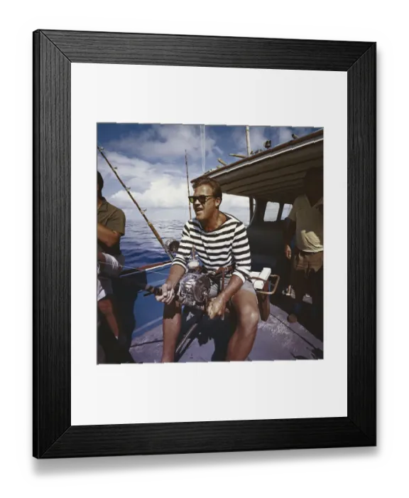 Framed Print : Man fishing from boat Framed Print : Man fishing from boat