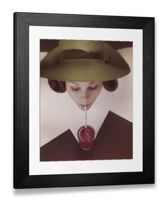 Framed Print : Woman drinking juice by drinking straw, close-up Framed Print : Woman drinking juice by drinking straw, close-up