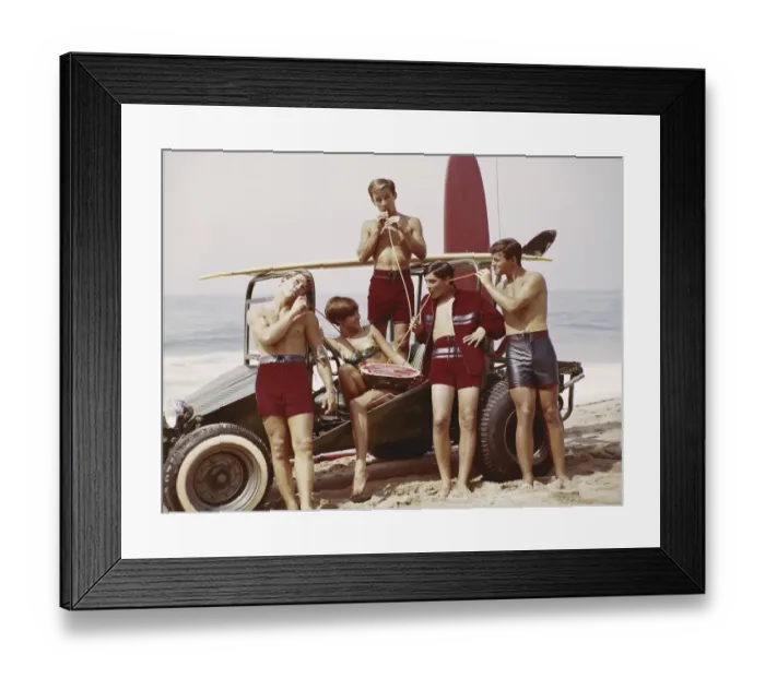 Framed Print : Friends drinking juice from watermelon on beach Framed Print : Friends drinking juice from watermelon on beach