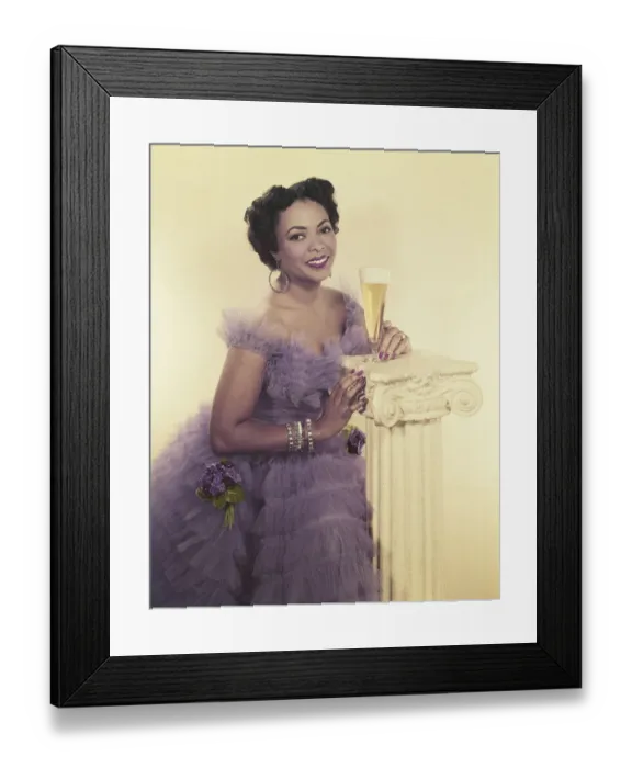 Framed Print : Woman leaning on pedestal and holding beer glass Framed Print : Woman leaning on pedestal and holding beer glass