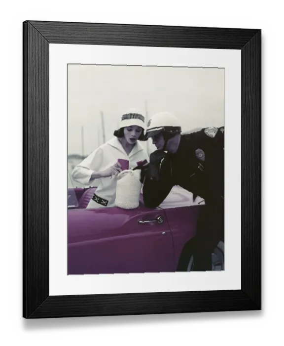 Framed Print : Police officer examining license of woman Framed Print : Police officer examining license of woman
