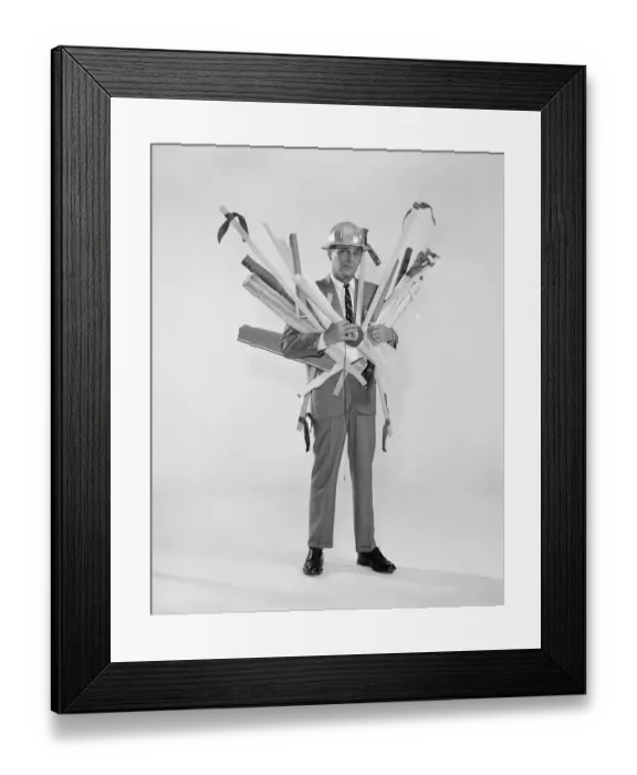 Framed Print : Architect holding blueprints, portrait Framed Print : Architect holding blueprints, portrait