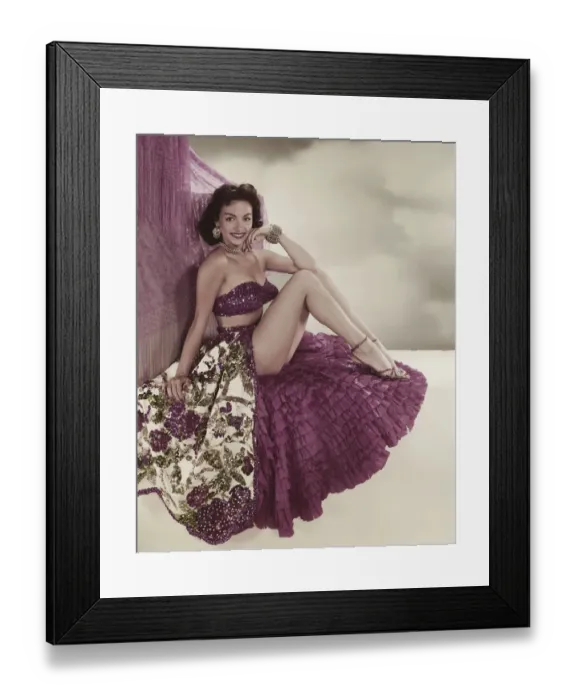 Framed Print : Woman in slit ruffled dress, portrait