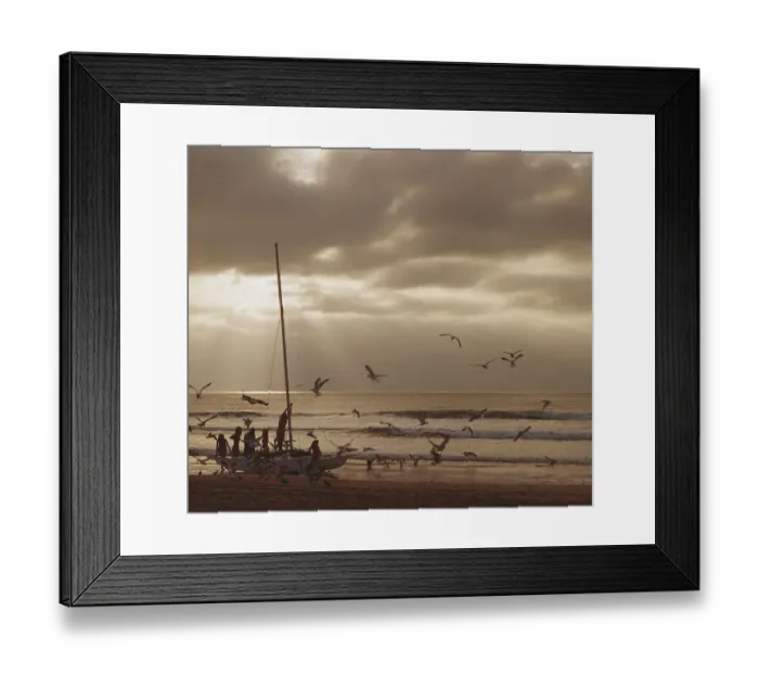 Framed Print : Friends leaning on boat at beach Framed Print : Friends leaning on boat at beach