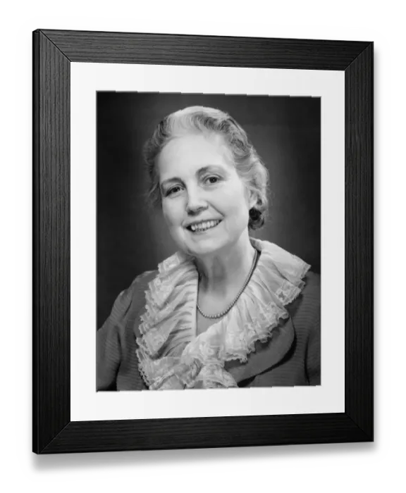 Framed Print : Senior woman posing in studio, (B&W), close-up, portrait Framed Print : Senior woman posing in studio, (B&W), close-up, portrait