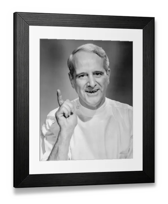 Framed Print : Doctor in white gown in studio, (B&W), close-up, portrait Framed Print : Doctor in white gown in studio, (B&W), close-up, portrait