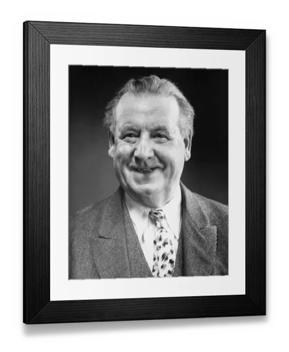 Framed Print : Senior man smiling, (B&W), close-up, portrait Framed Print : Senior man smiling, (B&W), close-up, portrait