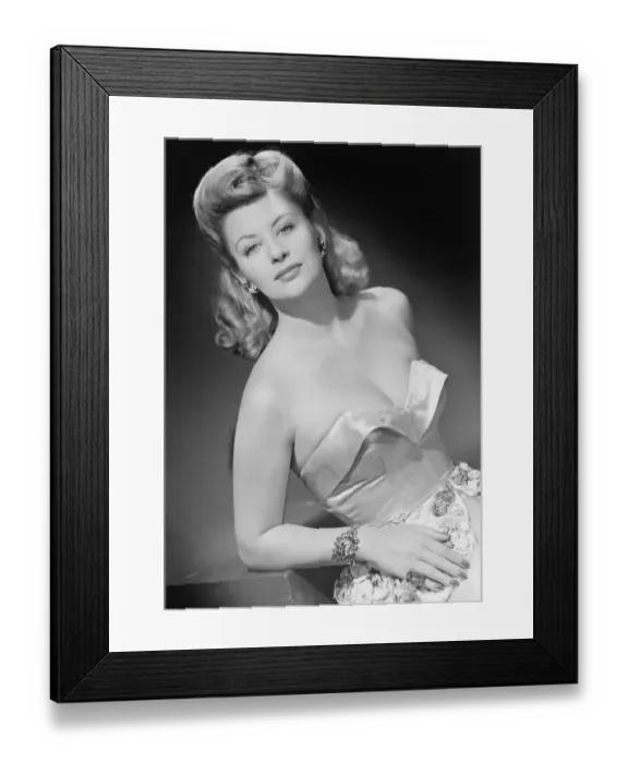 Framed Print : Young woman wearing evening dress, (B&W), portrait