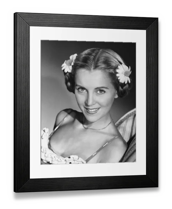 Framed Print : Woman wearing sundress, with flowers in hair Framed Print : Woman wearing sundress, with flowers in hair